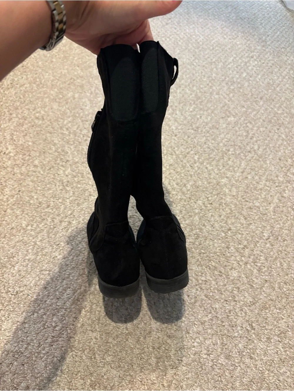 Girl’s Black Mid-Calf Suede Zip Boots